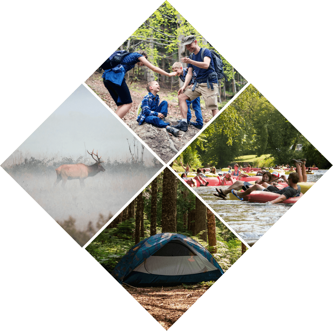 Large Diamond Collage Depicting Various Outdoor Activities in Cherokee NC