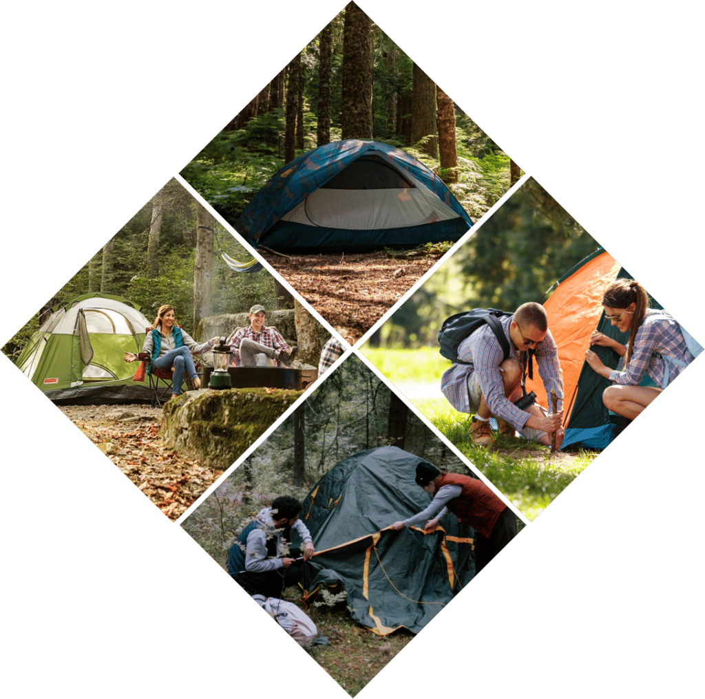 Large Diamond Collage Depicting Various Camping Activities in Cherokee NC