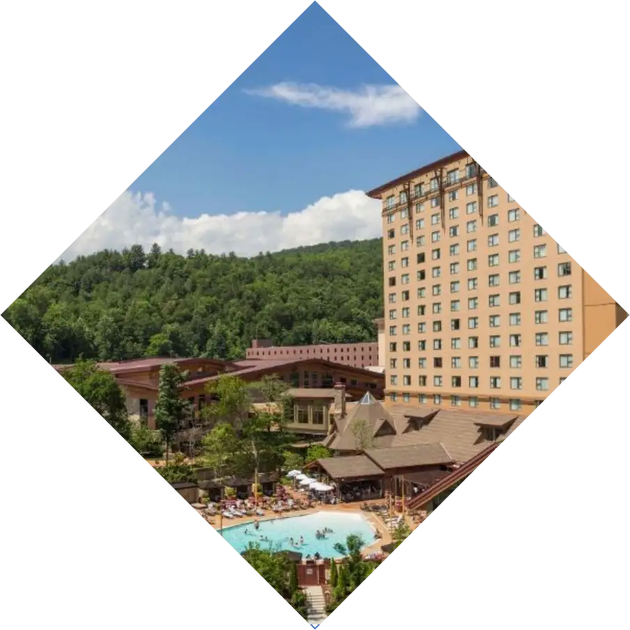 Harrah's Cherokee View from Back showing pool and hotel