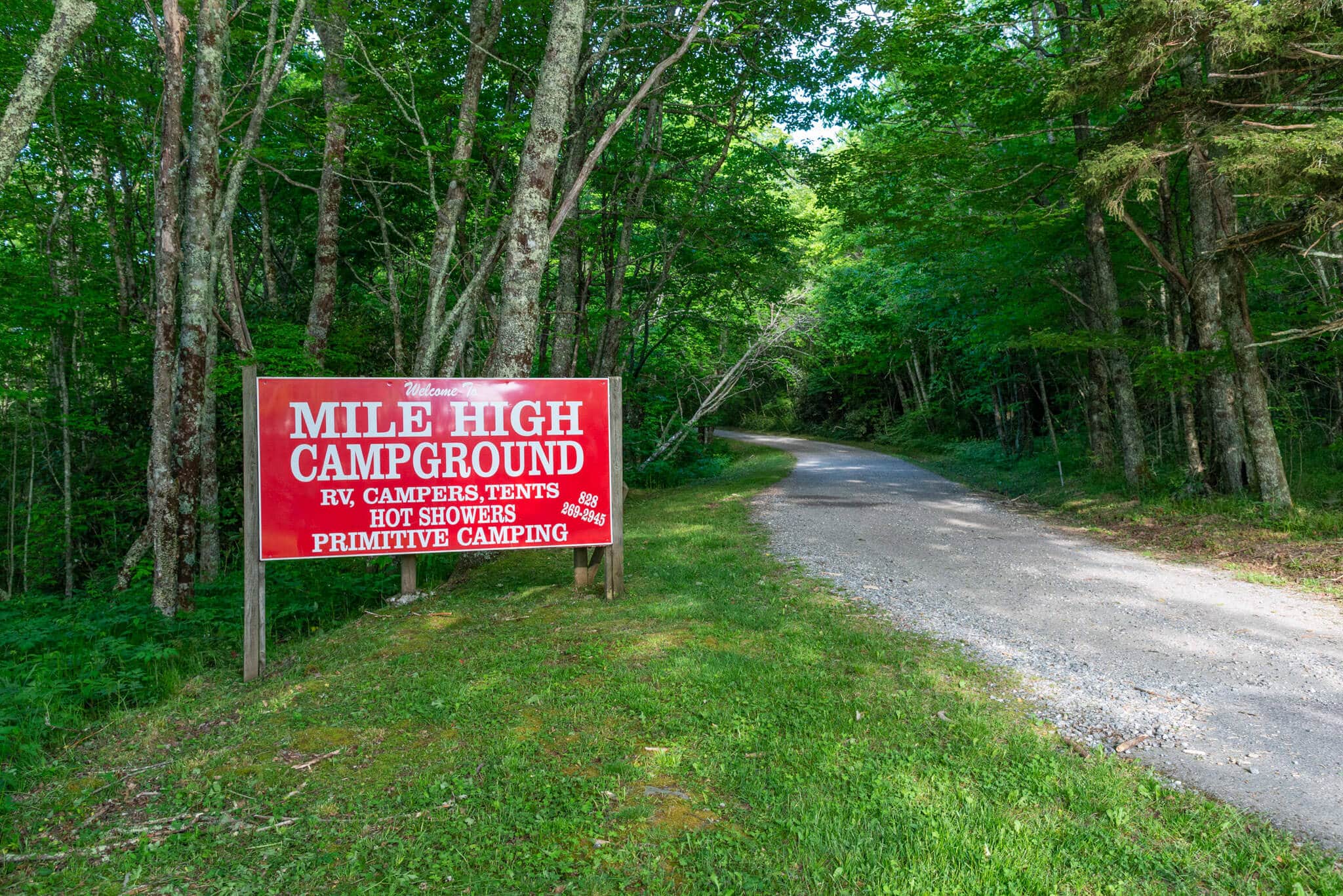 mile high campground welcome sign