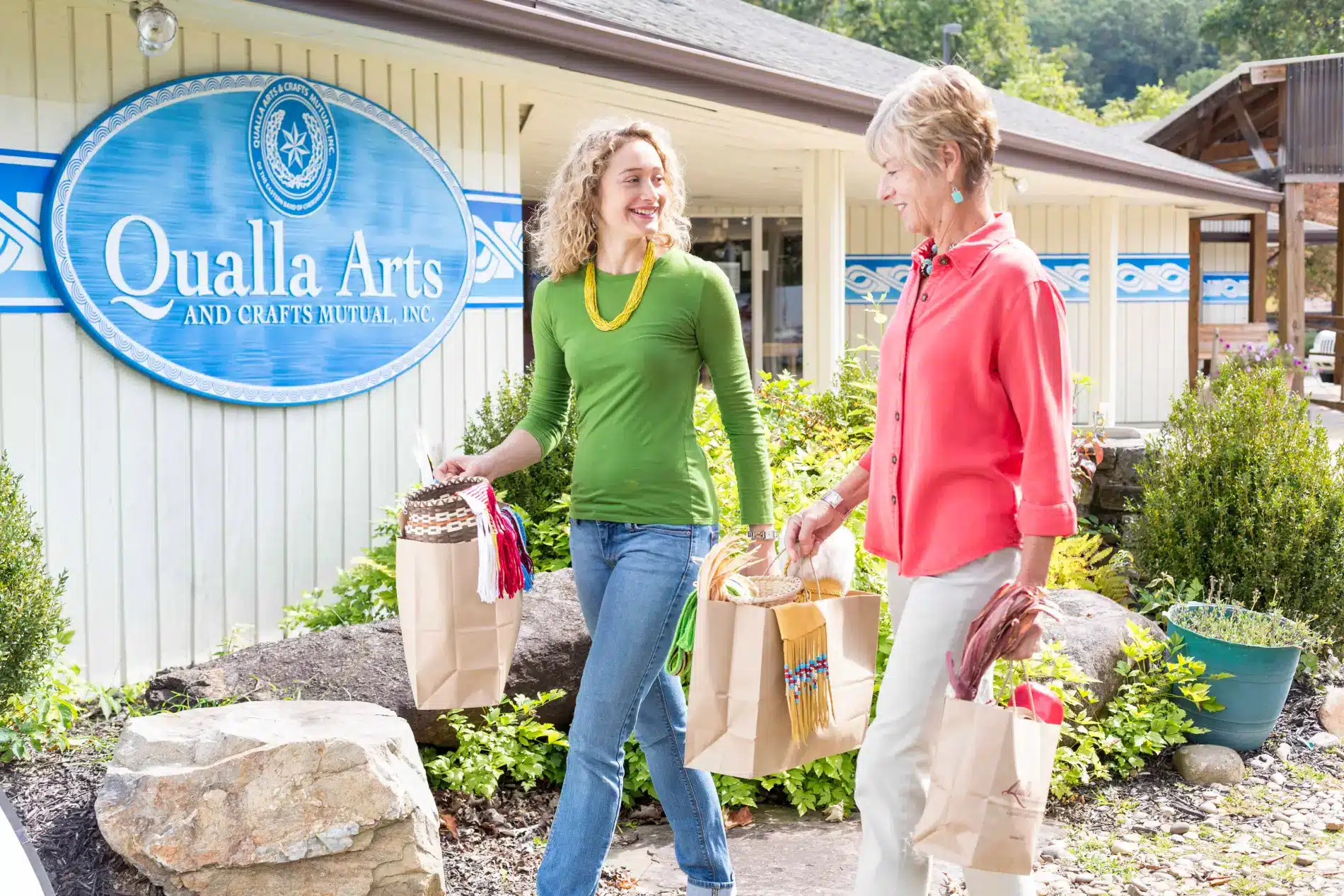 two women shopping at qualla arts and crafts