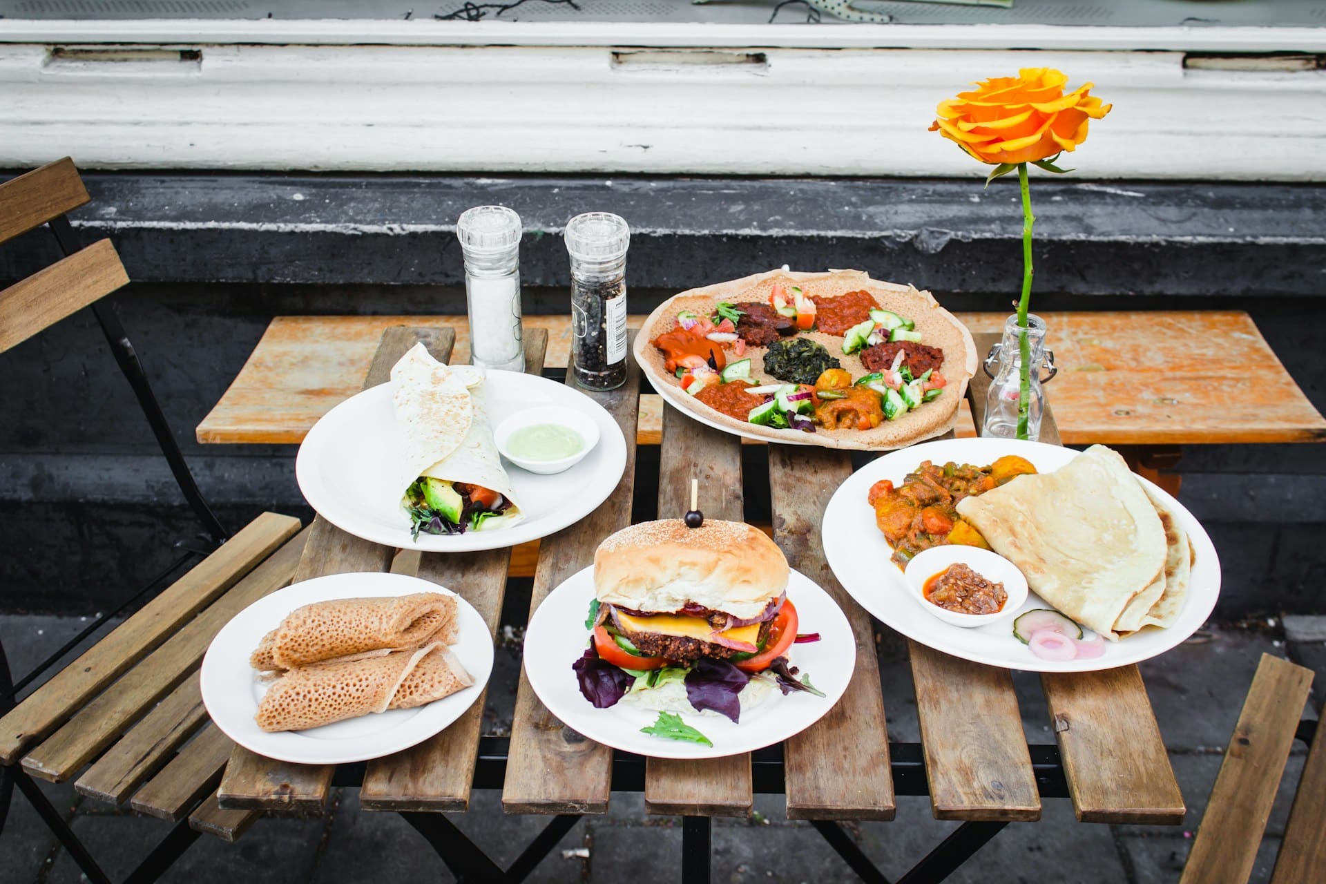 restaurant table with different dishes