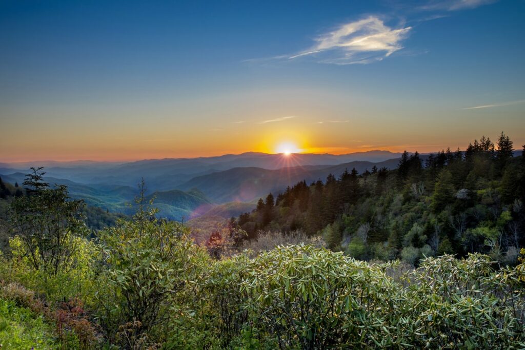 sunset over the smoky mountains